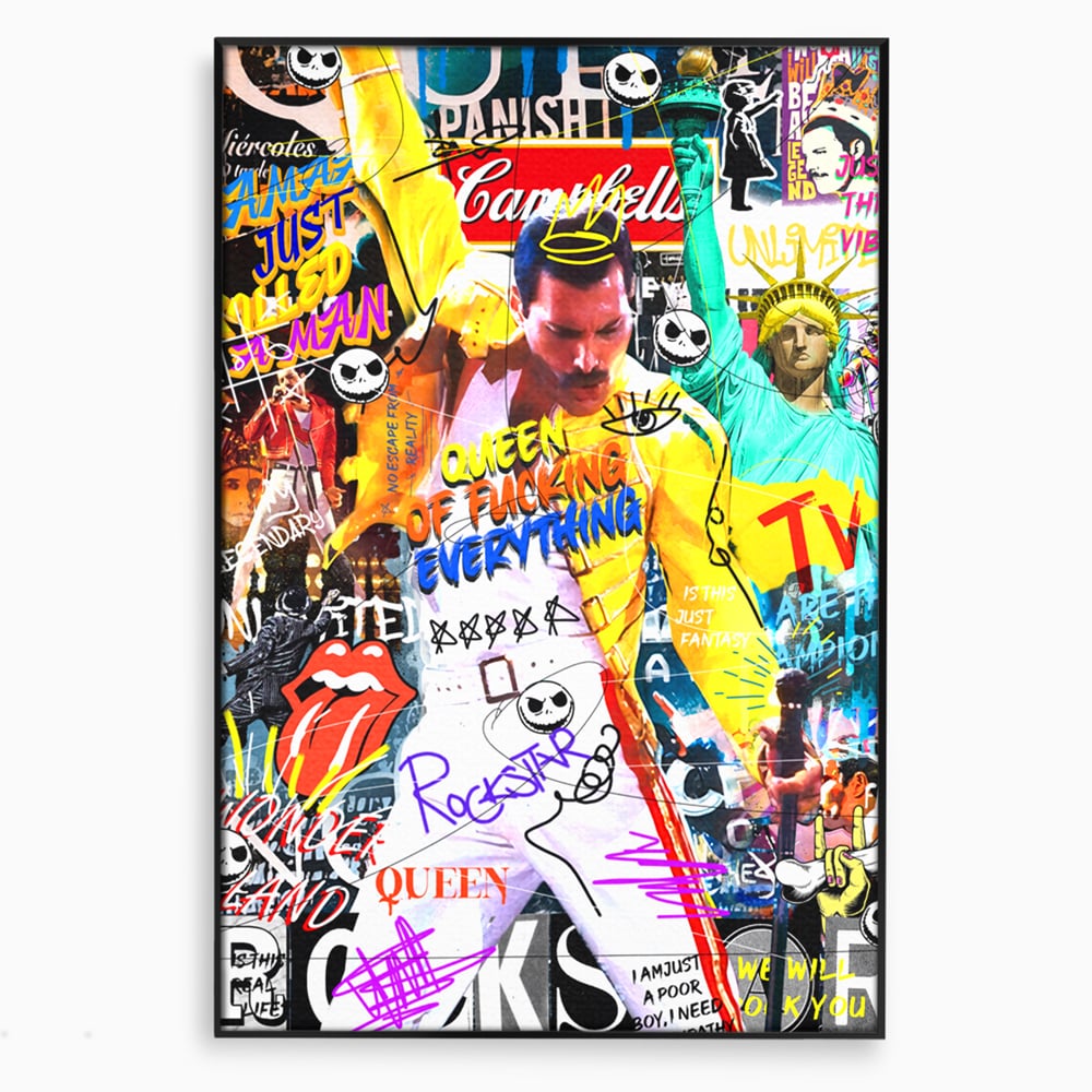 Tablou canvas cu tablou canvas cu freddie mercury stil grafitti, in rama de aluminiu negru